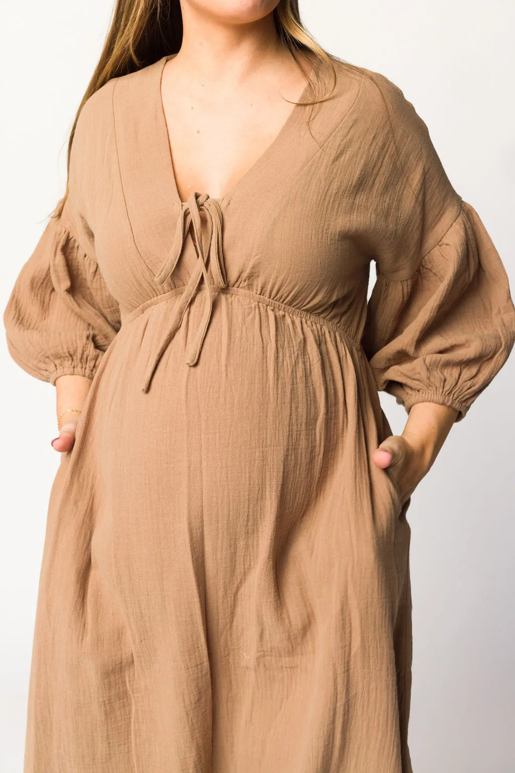 Hunter 100% Cotton Gauze Midi Dress in Bronze - Bump Friendly sold by Worth Collective product image thumbnail 3
