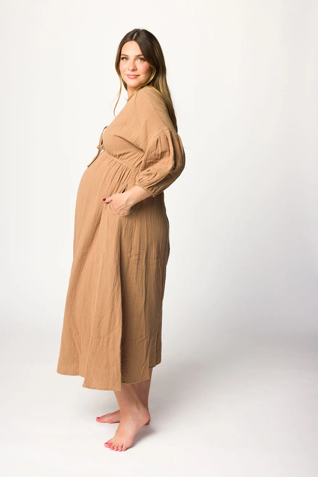 Hunter 100% Cotton Gauze Midi Dress in Bronze - Bump Friendly sold by Worth Collective product image thumbnail 5