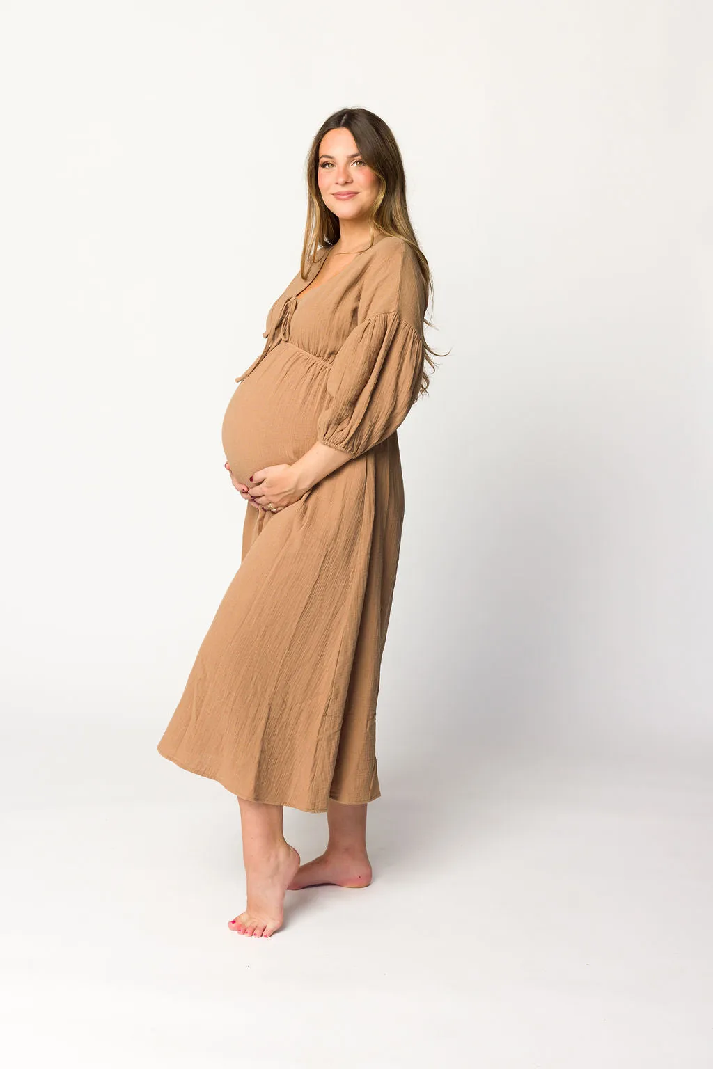 Hunter 100% Cotton Gauze Midi Dress in Bronze - Bump Friendly sold by Worth Collective