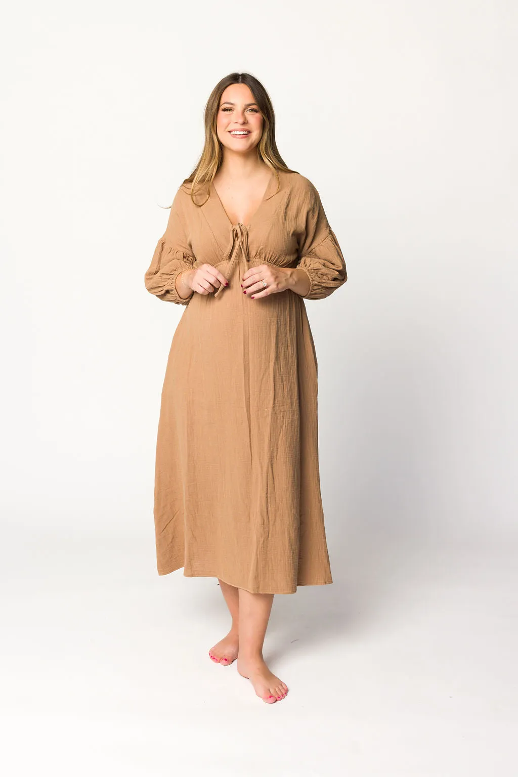 Hunter 100% Cotton Gauze Midi Dress in Bronze - Bump Friendly sold by Worth Collective product image thumbnail 4
