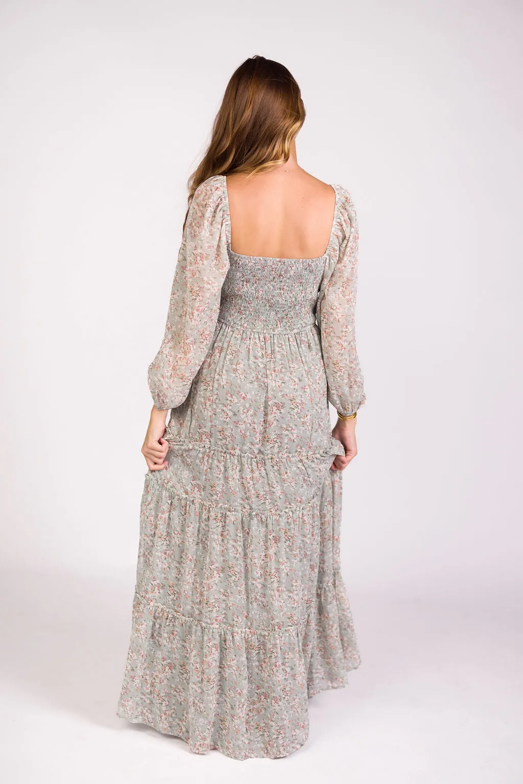 Daphne Long Sleeve Maxi Dress in Sage/Pink/Ivory Floral - Bump Friendly & Inclusive Sizing (XS-3XL) sold by Worth Collective product image thumbnail 5