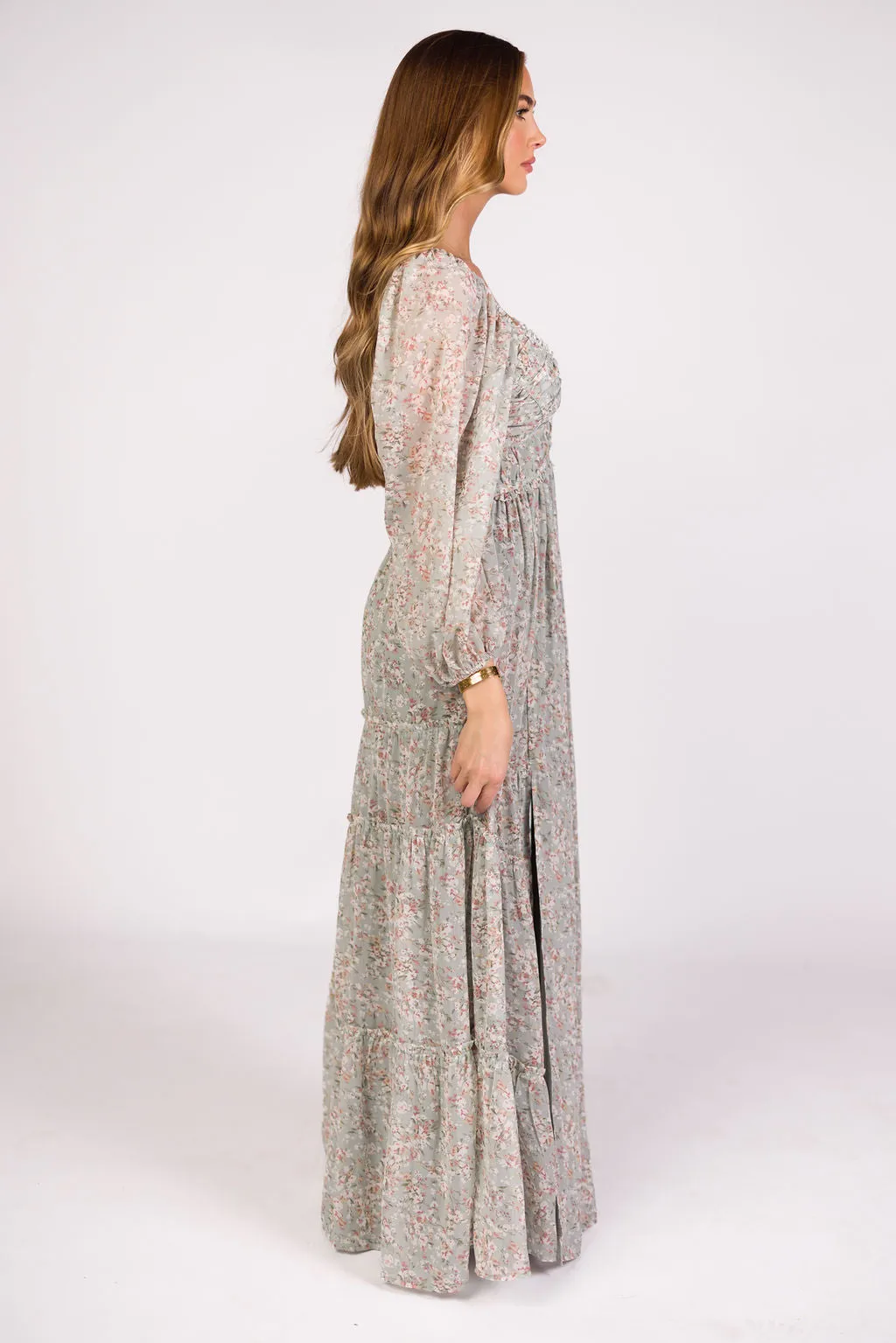 Daphne Long Sleeve Maxi Dress in Sage/Pink/Ivory Floral - Bump Friendly & Inclusive Sizing (XS-3XL) sold by Worth Collective product image thumbnail 4