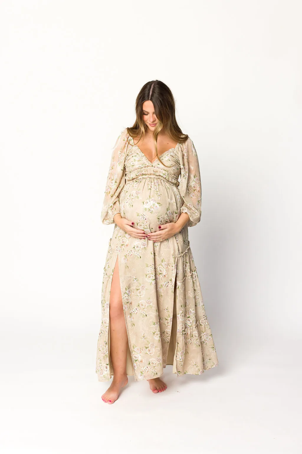 Daphne Long Sleeve Maxi Dress in Beige/Multi Floral - Bump Friendly & Inclusive Sizing (XS-3XL) sold by Worth Collective product image thumbnail 2