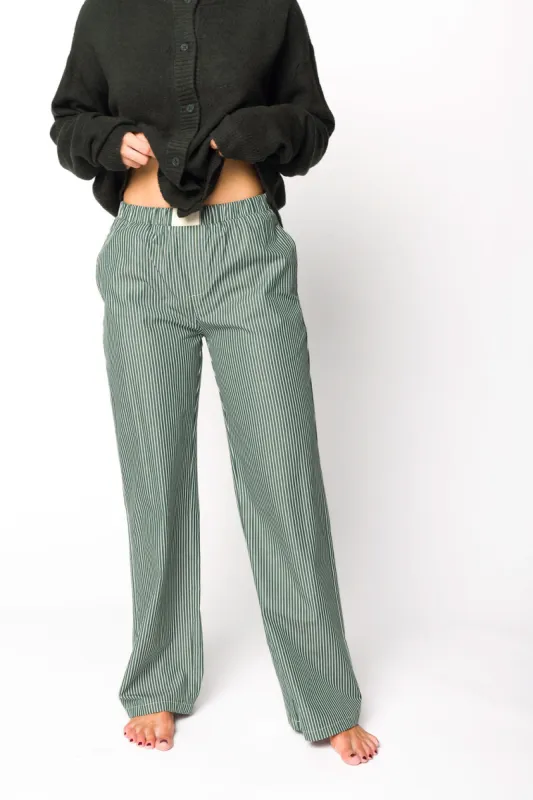 Jo Striped Pajama Pants in Forest Green sold by Worth Collective