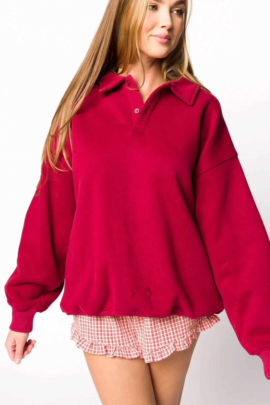 Airport 100% Cotton Sweatshirt in Merlot sold by Worth Collective