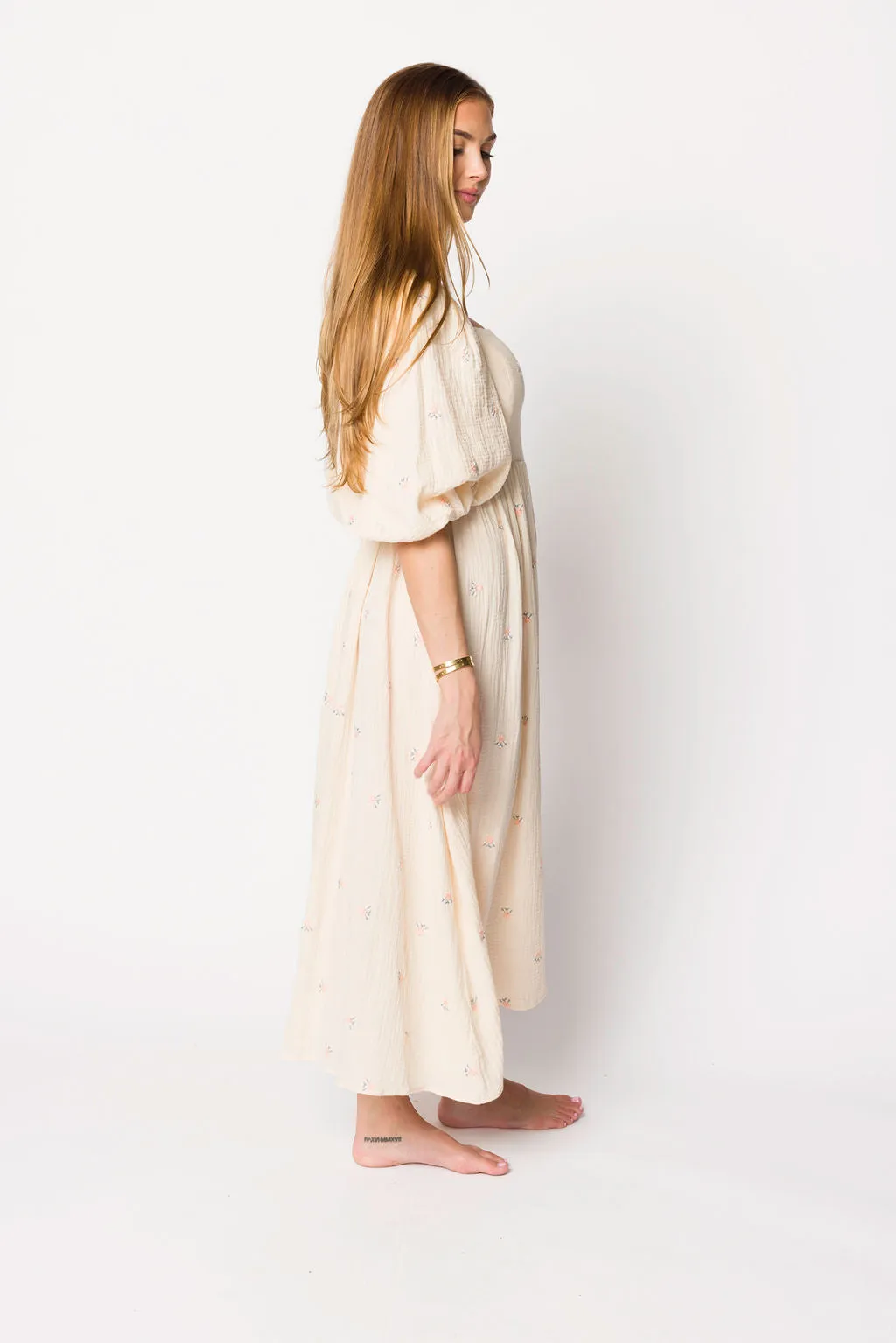 Natalie Embroidered Floral Midi Dress in Cream sold by Worth Collective product image thumbnail 5