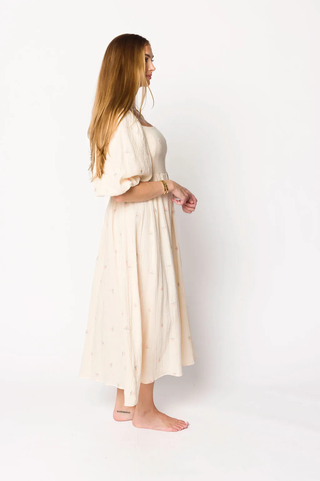 Natalie Embroidered Floral Midi Dress in Cream sold by Worth Collective product image thumbnail 4