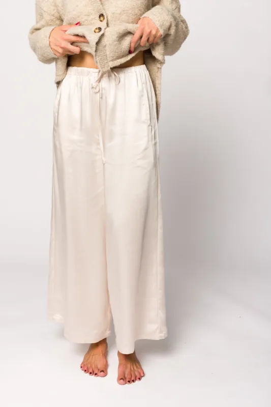 Mari Wide Leg Satin Pants in Cream sold by Worth Collective