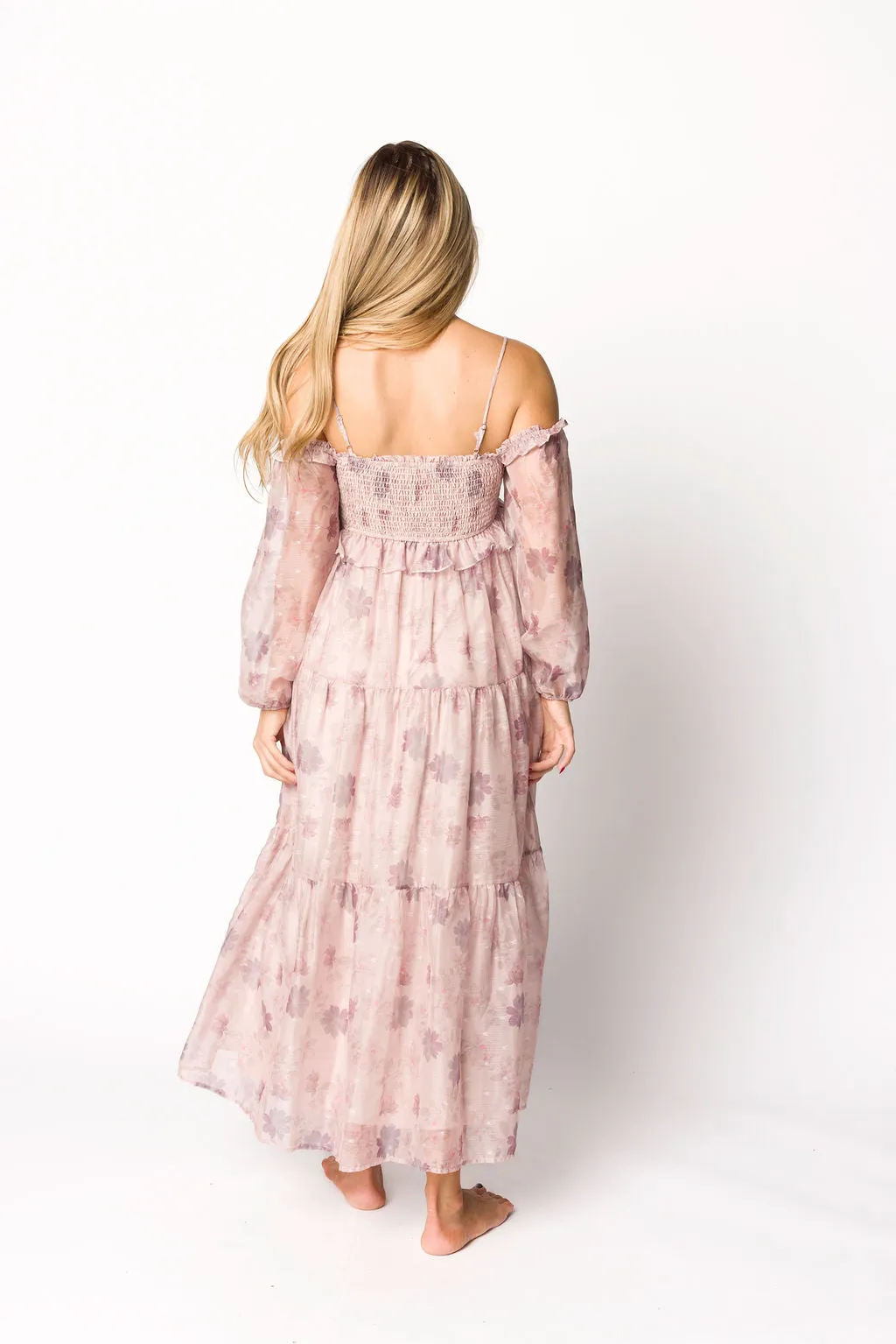 Atlas Rouched Midi Dress in Purple/Blush Floral sold by Worth Collective product image thumbnail 4