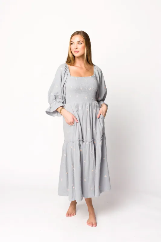 Evie Floral Maxi in Steel Blue - Bump Friendly sold by Worth Collective