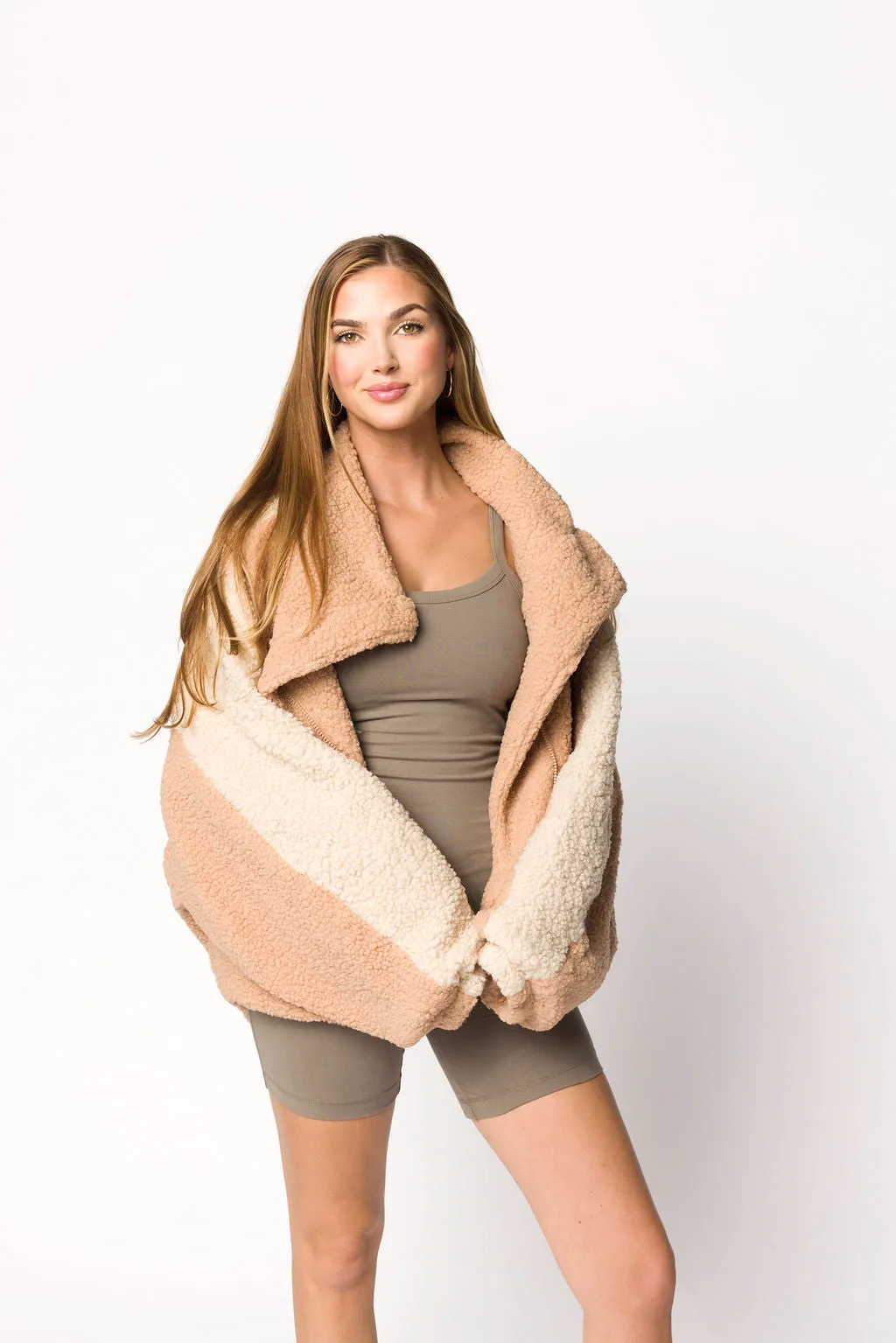 Luca Color-blocked Sherpa Jacket in Coconut Milk/Camel sold by Worth Collective product image thumbnail 2