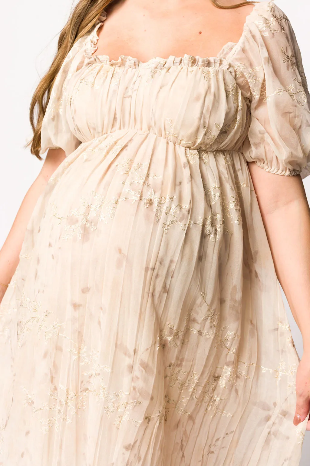 Danielle Puffed Sleeve Maxi Dress in Light Beige Floral - Bump Friendly sold by Worth Collective product image thumbnail 4