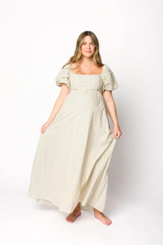 Jules Striped Maxi Dress in Natural/Black - Bump Friendly sold by Worth Collective