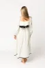 Megan Ruffle Long Sleeve Midi Dress in Cream/Navy sold by Worth Collective