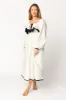 Megan Ruffle Long Sleeve Midi Dress in Cream/Navy sold by Worth Collective