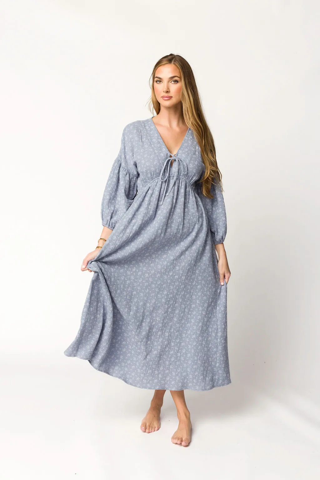 Hunter 100% Cotton Gauze Midi Dress in Indigo - Bump Friendly sold by Worth Collective product image thumbnail 3