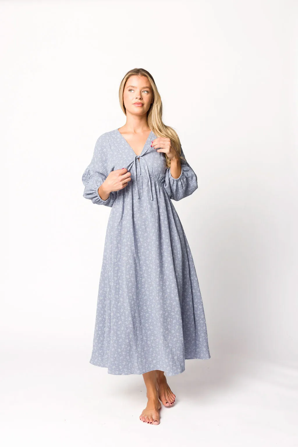 Hunter 100% Cotton Gauze Midi Dress in Indigo - Bump Friendly sold by Worth Collective product image thumbnail 2