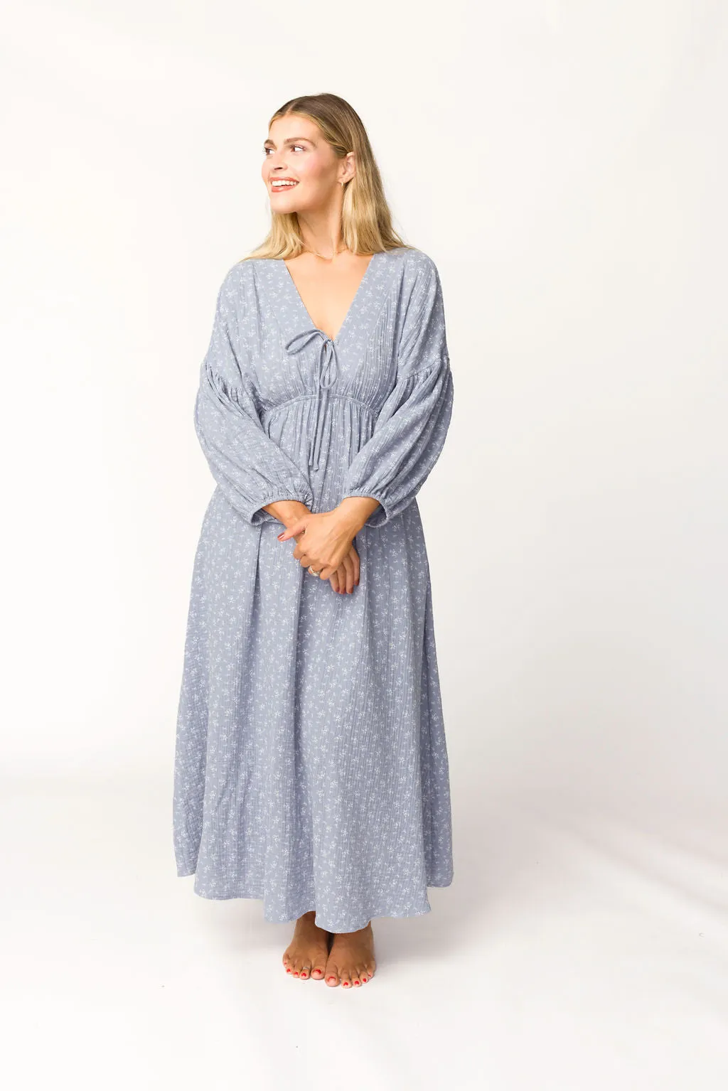 Hunter 100% Cotton Gauze Midi Dress in Indigo - Bump Friendly sold by Worth Collective product image thumbnail 5