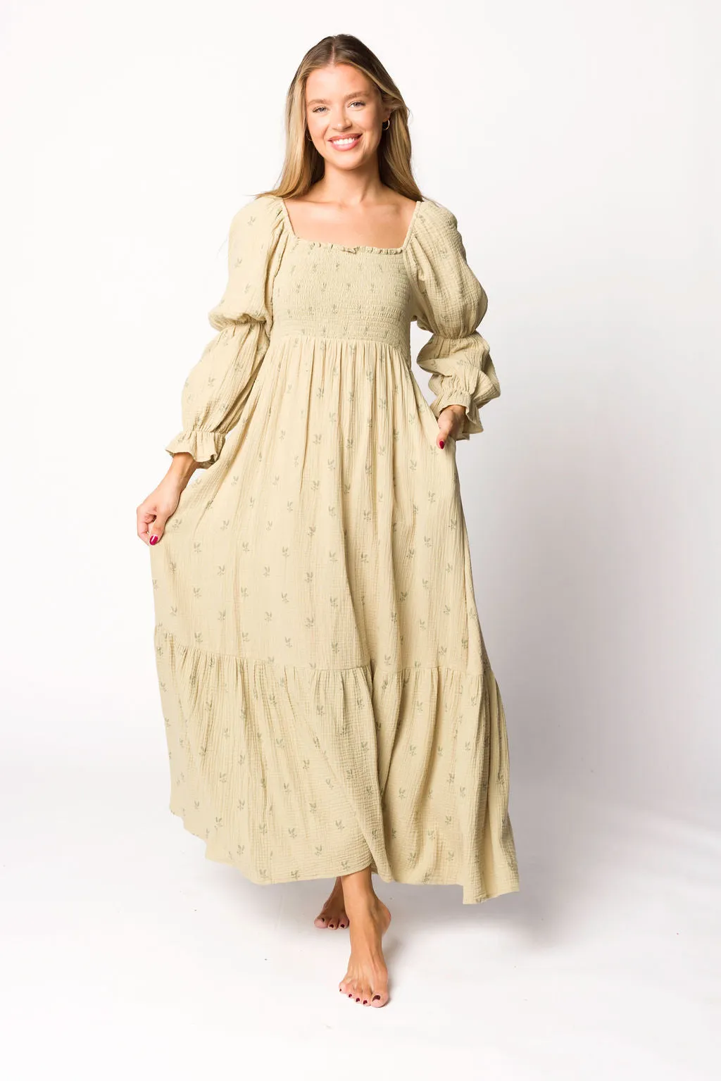 Emerson 100% Cotton Gauze Maxi Dress in Thyme - Bump Friendly sold by Worth Collective product image thumbnail 5
