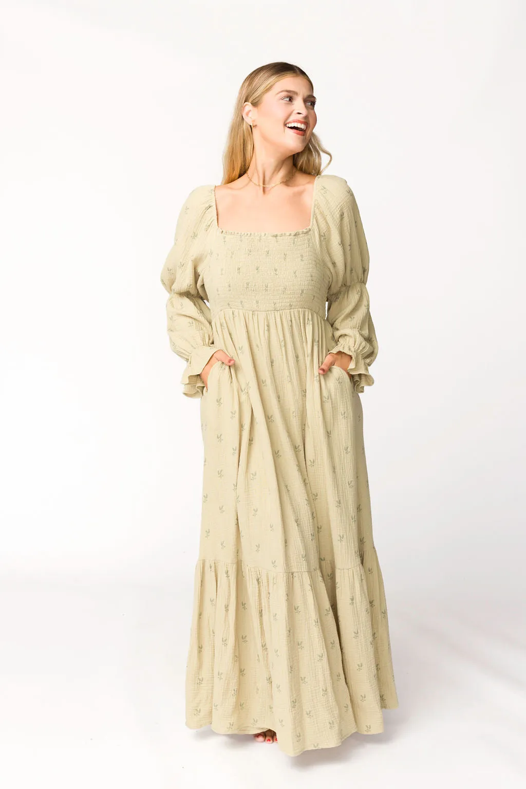 Emerson 100% Cotton Gauze Maxi Dress in Thyme - Bump Friendly sold by Worth Collective product image thumbnail 4
