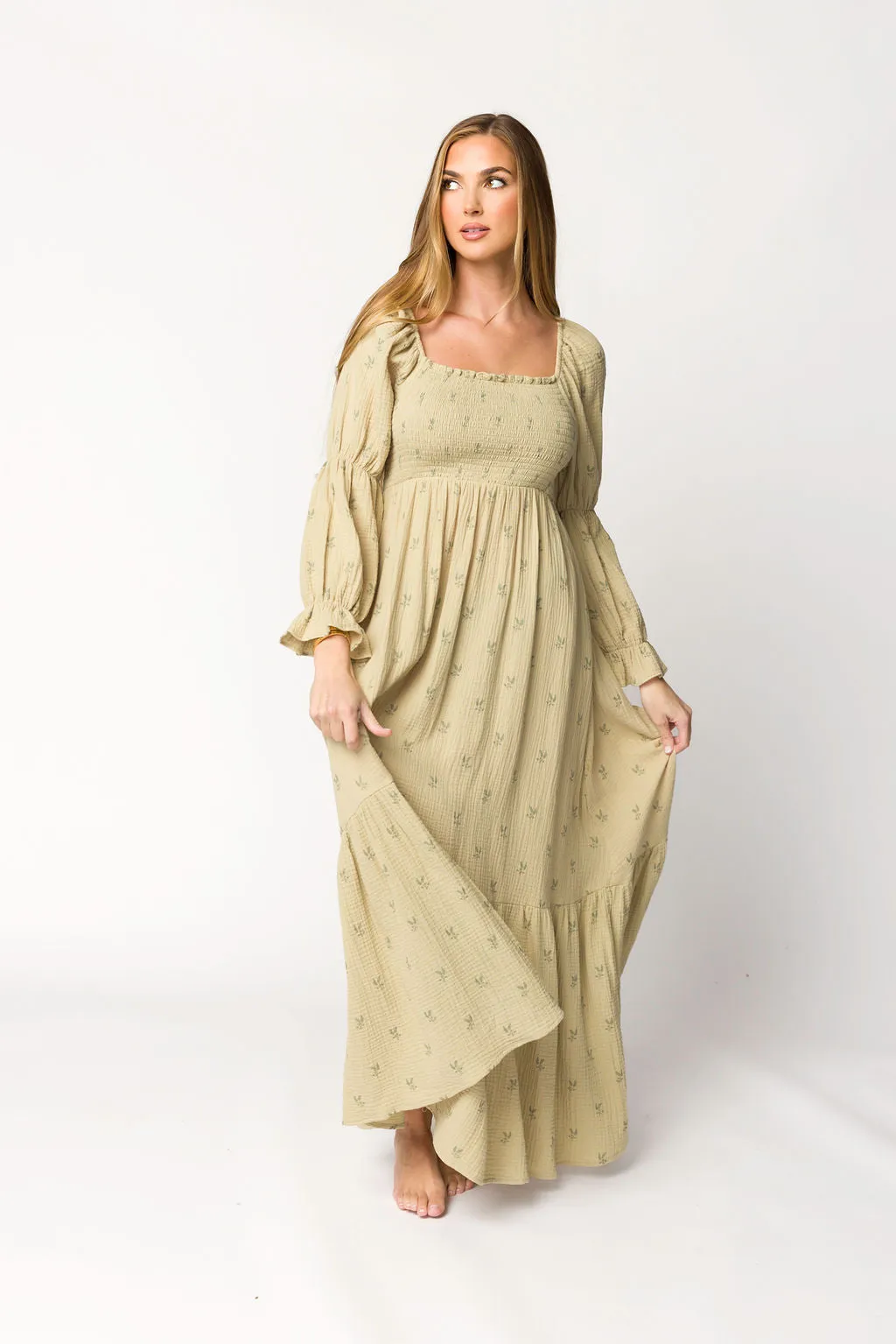 Emerson 100% Cotton Gauze Maxi Dress in Thyme - Bump Friendly sold by Worth Collective product image thumbnail 2