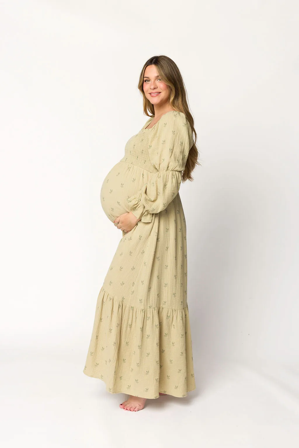 Emerson 100% Cotton Gauze Maxi Dress in Thyme - Bump Friendly sold by Worth Collective product image thumbnail 3