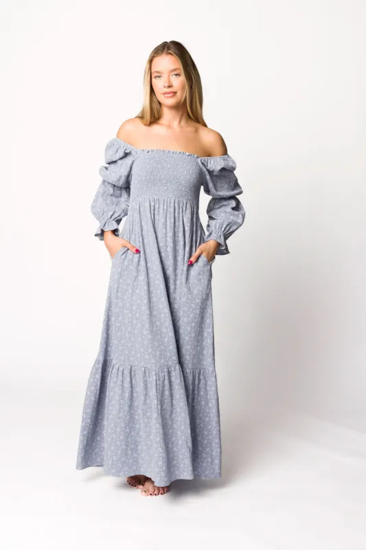 Emerson Gauze Maxi Dress in Indigo - Bump Friendly sold by Worth Collective