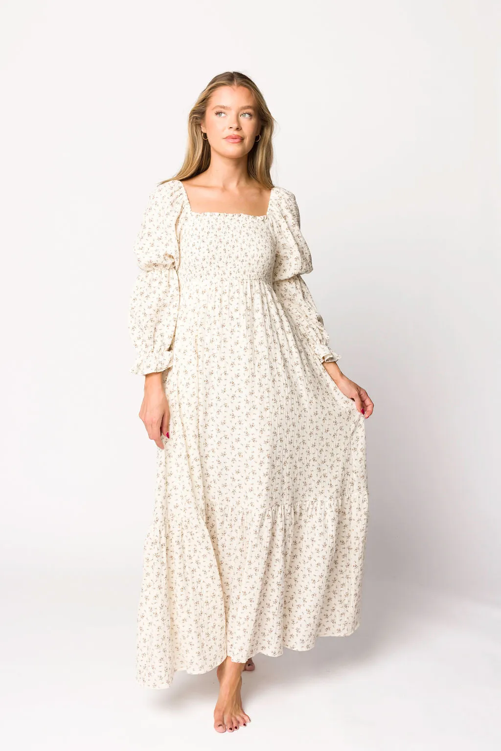 Emerson Gauze Maxi Dress in Ivory - Bump Friendly sold by Worth Collective product image thumbnail 2