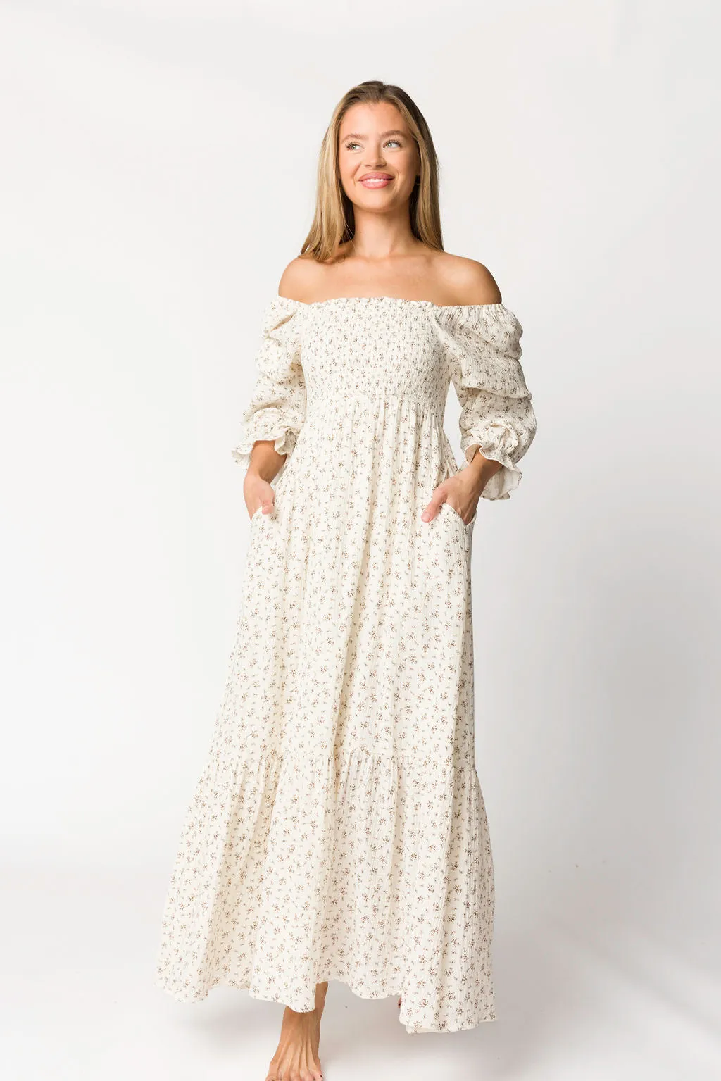 Emerson Gauze Maxi Dress in Ivory - Bump Friendly sold by Worth Collective product image thumbnail 4