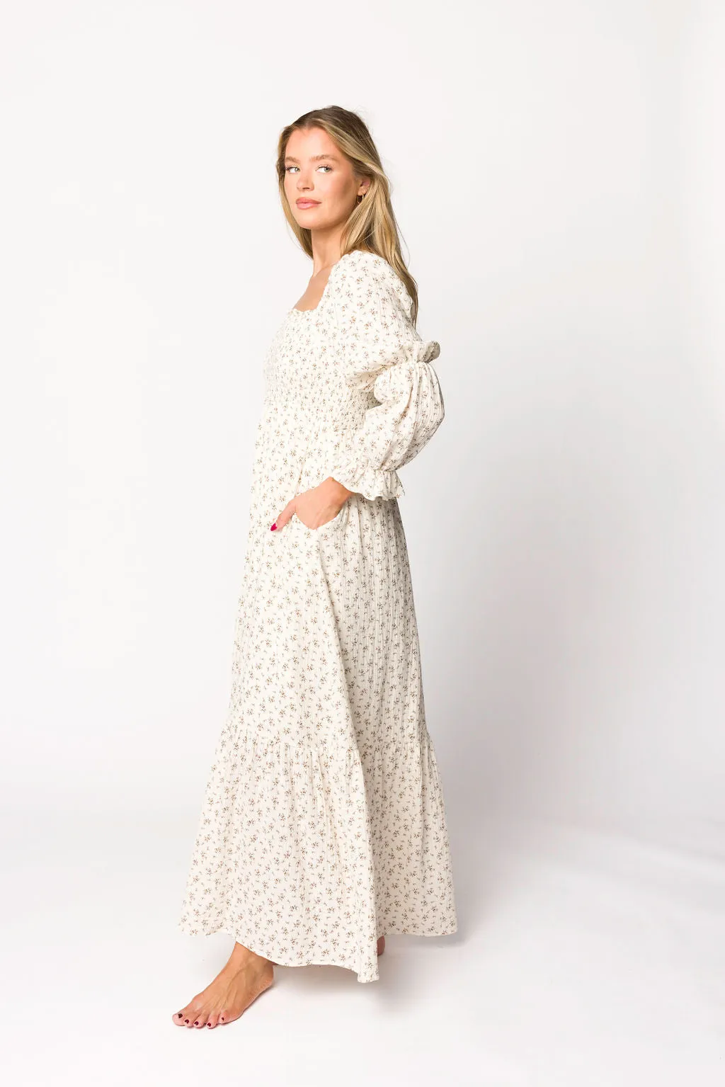 Emerson Gauze Maxi Dress in Ivory - Bump Friendly sold by Worth Collective product image thumbnail 5