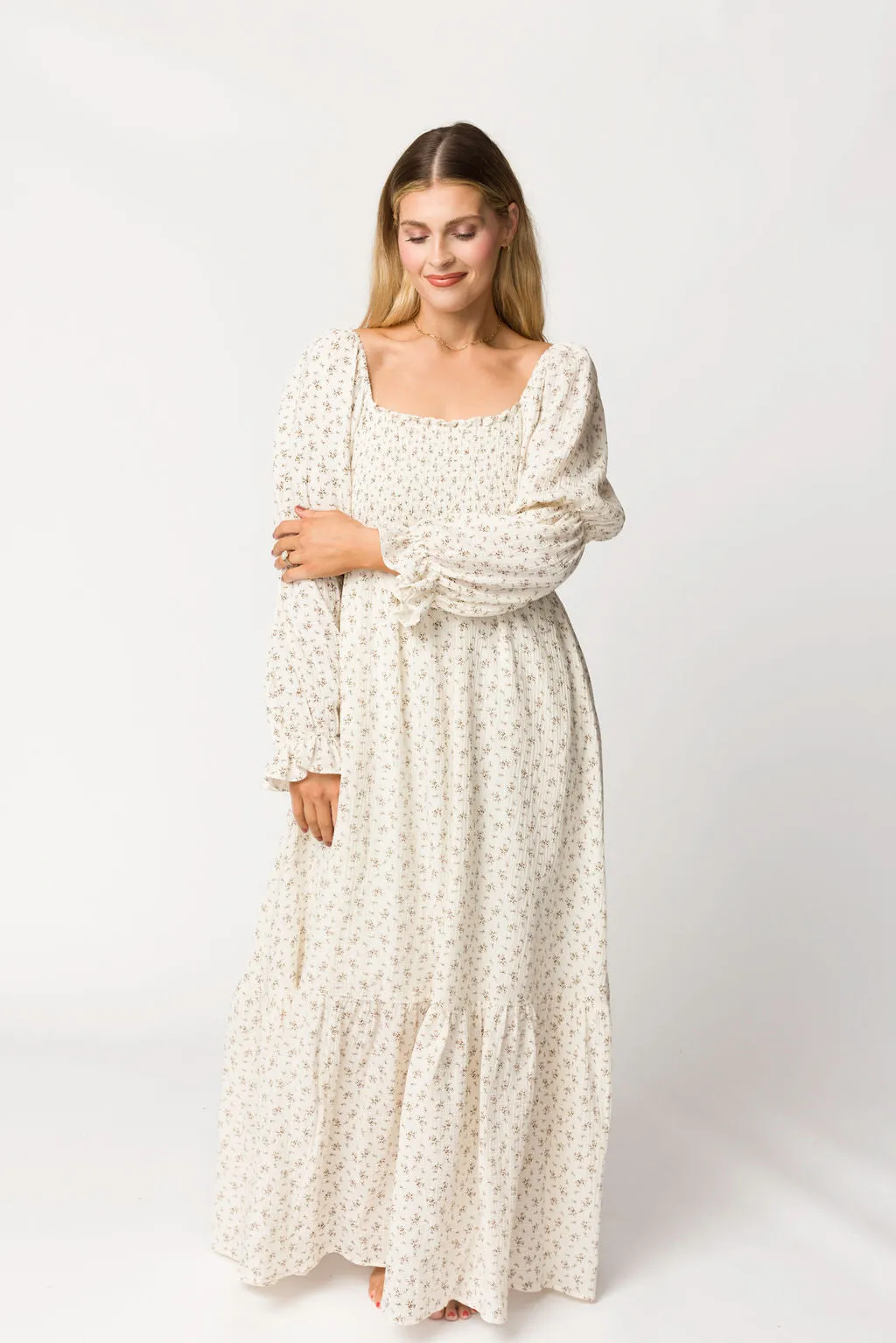 Emerson Gauze Maxi Dress in Ivory - Bump Friendly sold by Worth Collective product image thumbnail 3
