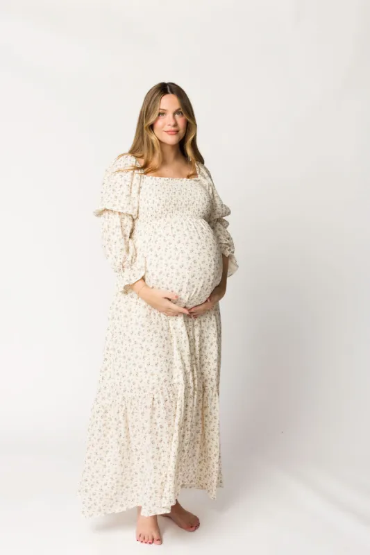 Emerson Gauze Maxi Dress in Ivory - Bump Friendly sold by Worth Collective