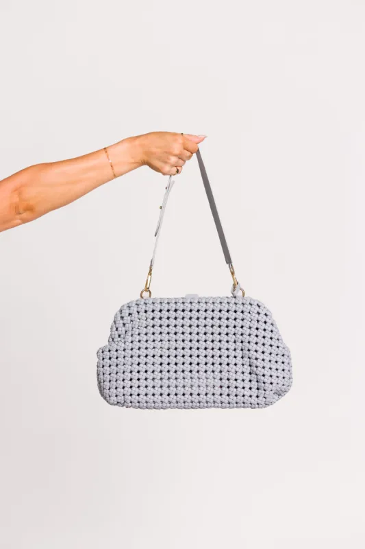 Large Braided Clutch with Strap in Light Blue sold by Worth Collective