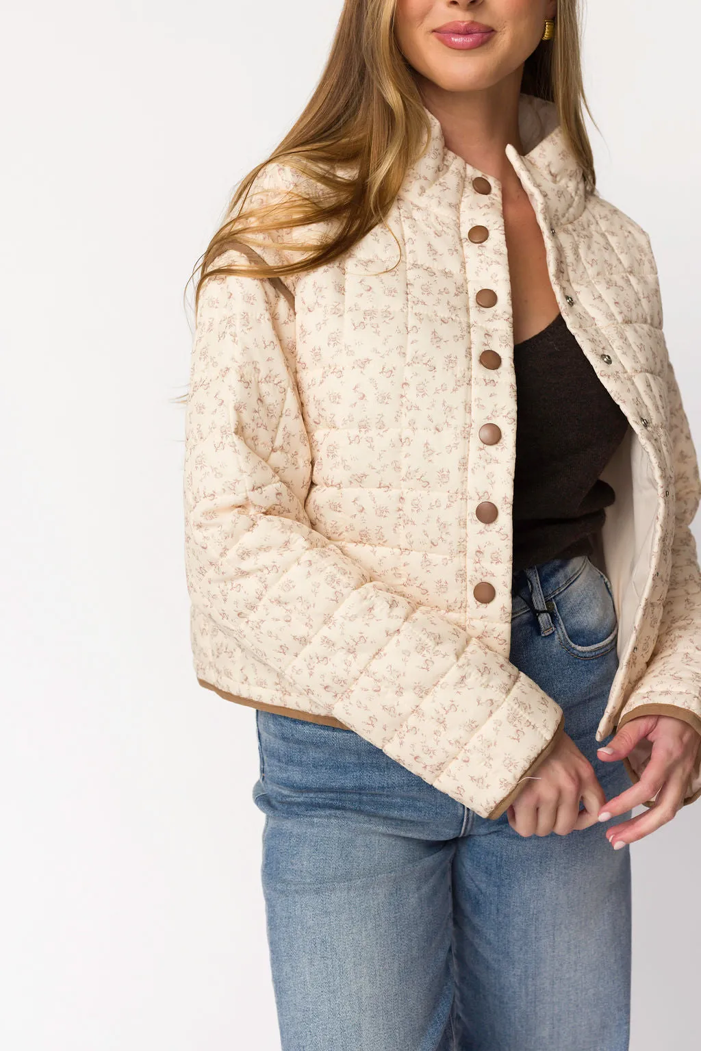 Elias Quilted Jacket in Natural Floral sold by Worth Collective