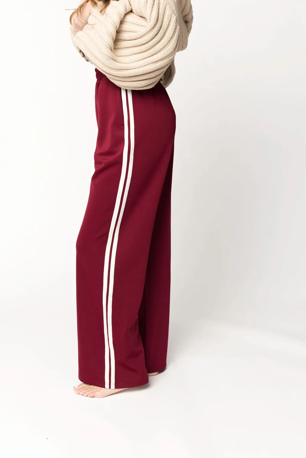 Sue Wide Leg Track Pants in Burgundy *Final-Sale* sold by Worth Collective product image thumbnail 3