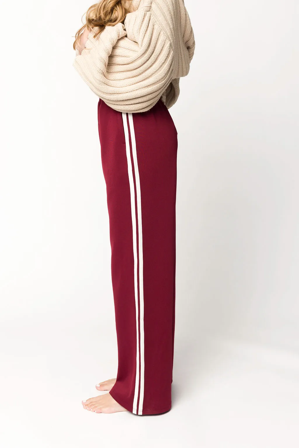 Sue Wide Leg Track Pants in Burgundy *Final-Sale* sold by Worth Collective product image thumbnail 4
