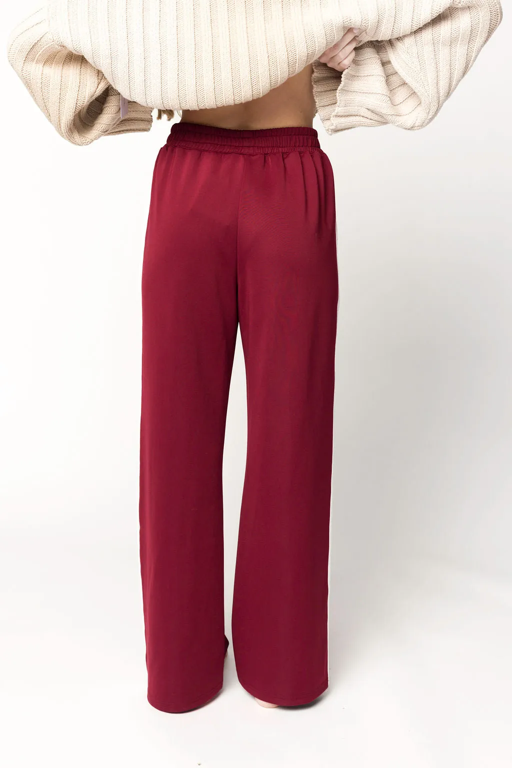 Sue Wide Leg Track Pants in Burgundy *Final-Sale* sold by Worth Collective product image thumbnail 5