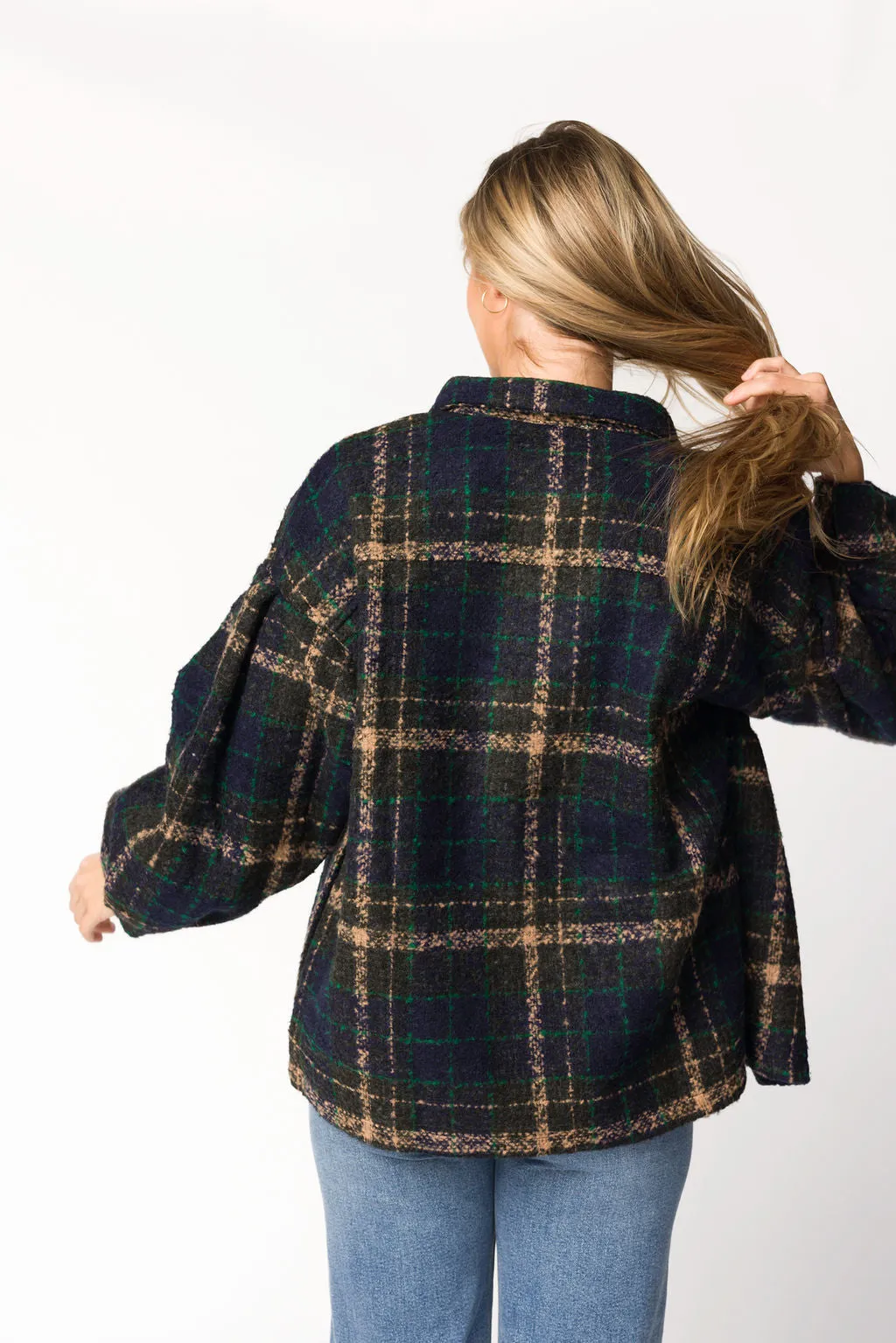 Lucille Boucle Plaid Puff Sleeve Jacket in Navy/Taupe sold by Worth Collective product image thumbnail 4