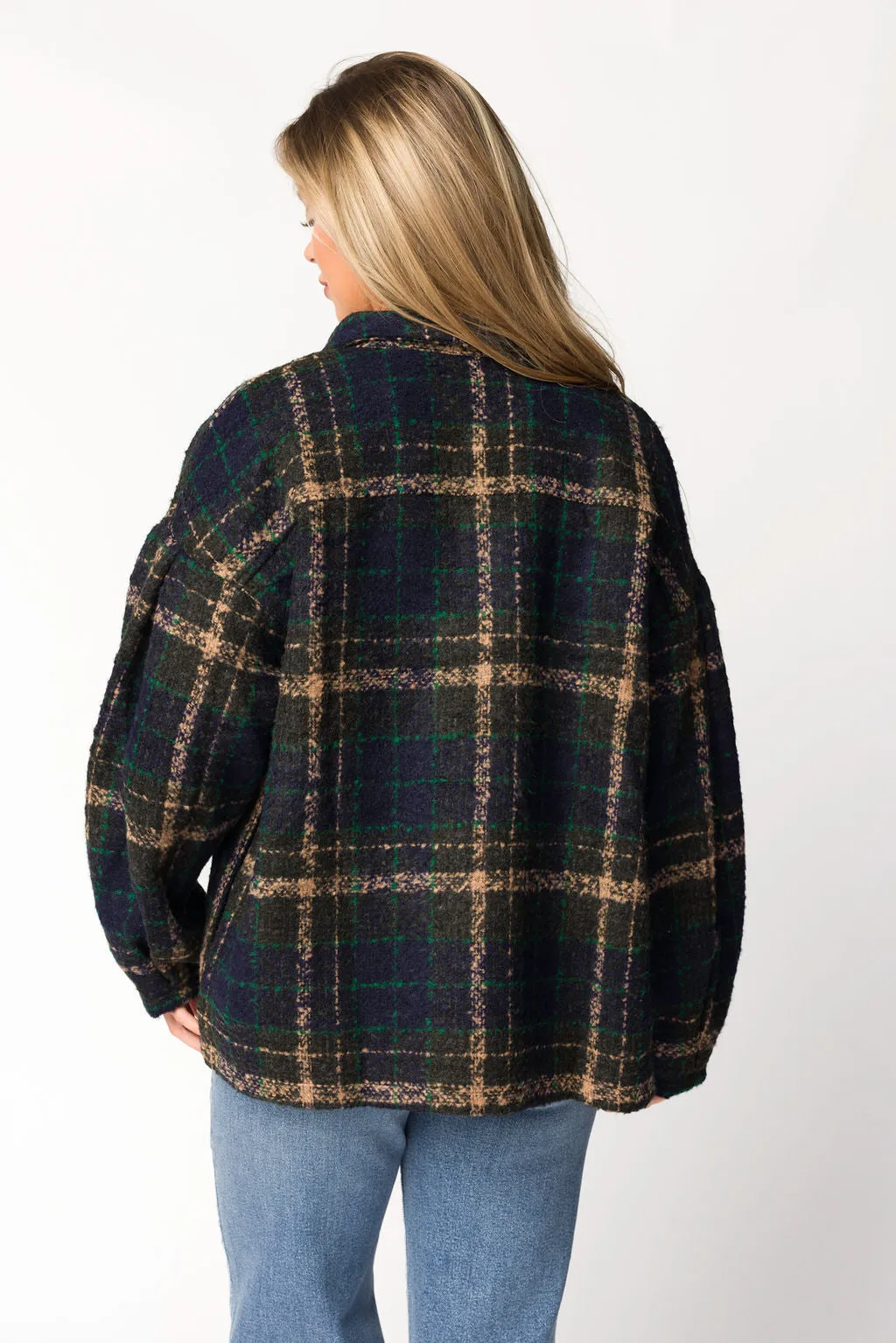 Lucille Boucle Plaid Puff Sleeve Jacket in Navy/Taupe sold by Worth Collective product image thumbnail 5