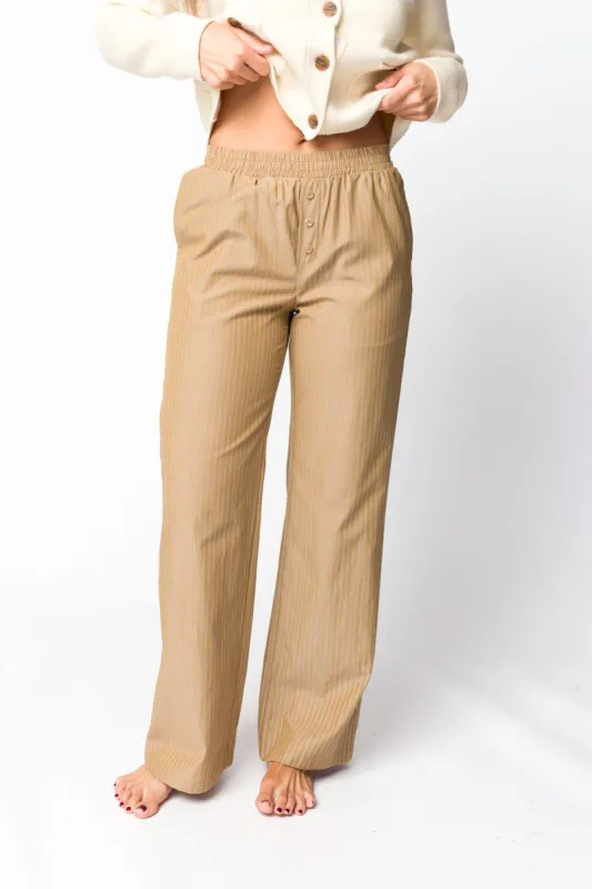 Michelle Striped Pajama Style Pants in Camel sold by Worth Collective