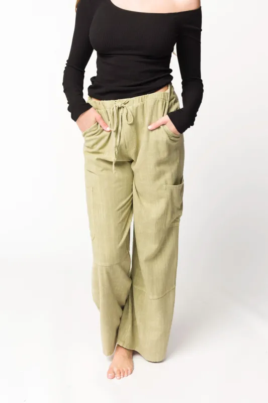 Kayley Mineral Wash Utility Pants in Basil made by mittoshop