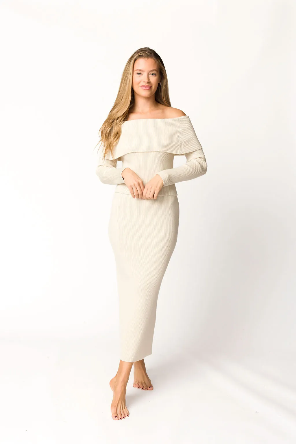 Bridget Timeless Ribbed Long Midi Skirt in Ecru sold by Worth Collective product image thumbnail 3