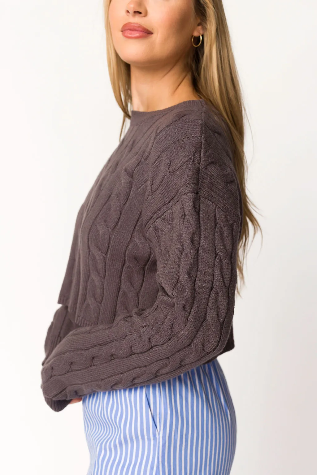 Saige Cropped Cable Knit in Charcoal sold by Worth Collective product image thumbnail 3