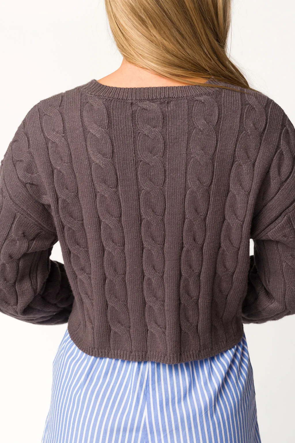 Saige Cropped Cable Knit in Charcoal sold by Worth Collective product image thumbnail 4