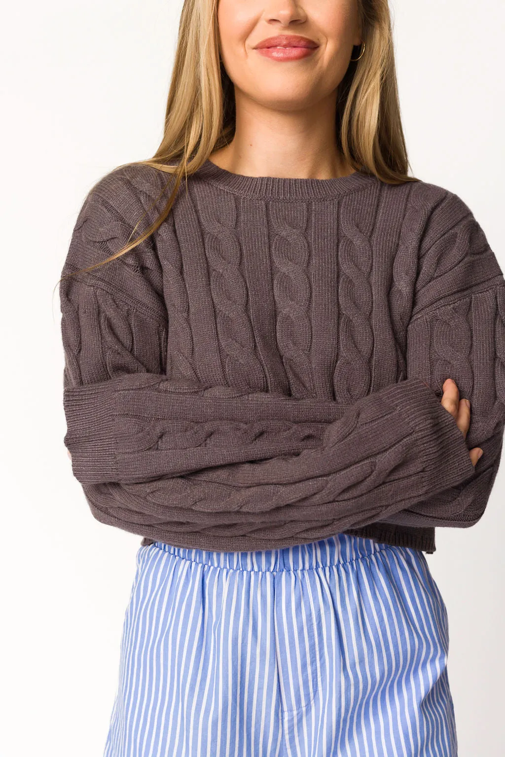 Saige Cropped Cable Knit in Charcoal sold by Worth Collective product image thumbnail 2