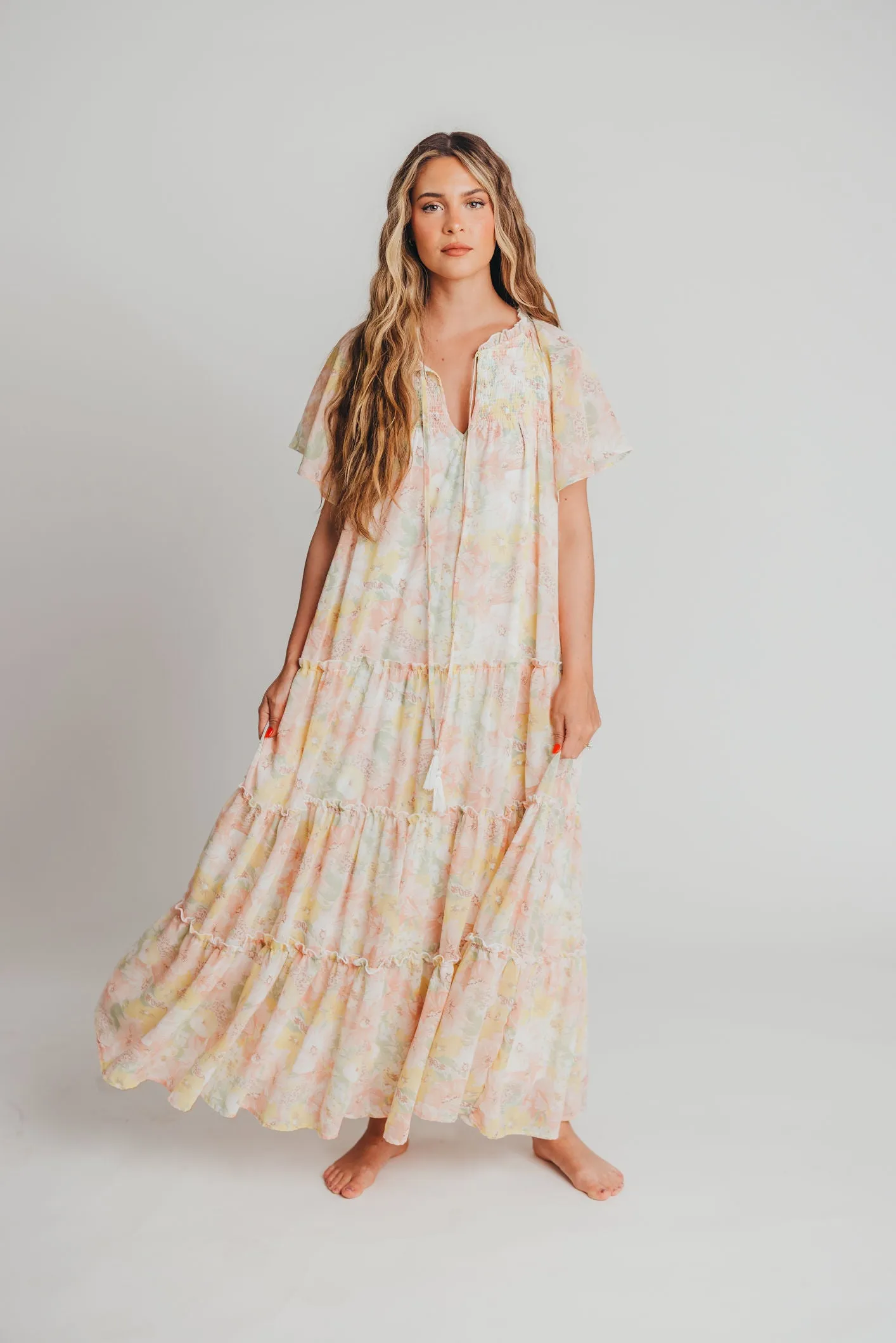 Isla Floral Maxi Dress in Pink - Bump Friendly sold by Worth Collective