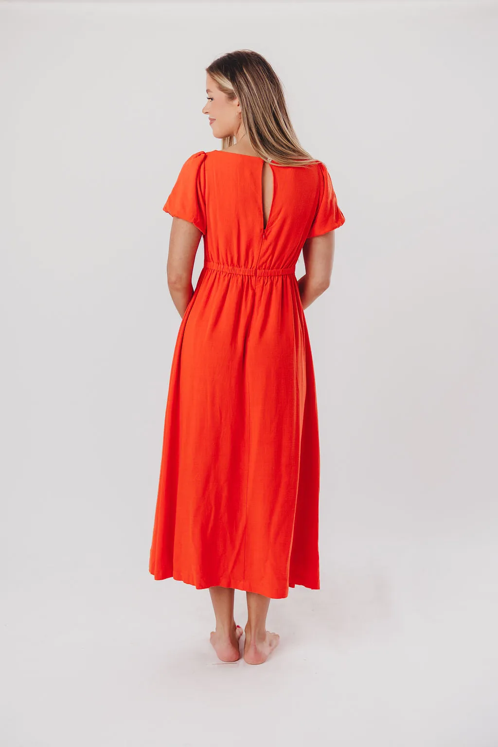 Ainsley Square Neck Midi Dress with Puffed Sleeves in Orange Poppy - Bump Friendly & Inclusive Sizing (S-3XL) FINAL FEW sold by Worth Collective product image thumbnail 4
