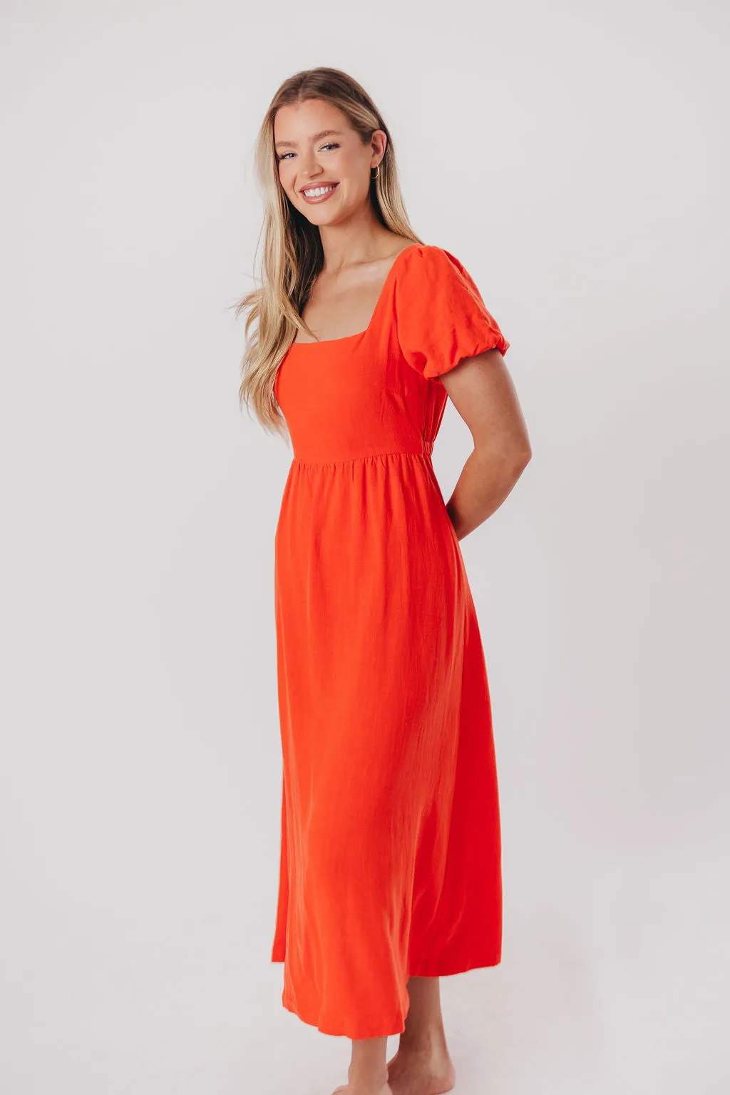 Ainsley Square Neck Midi Dress with Puffed Sleeves in Orange Poppy - Bump Friendly & Inclusive Sizing (S-3XL) FINAL FEW sold by Worth Collective product image thumbnail 5