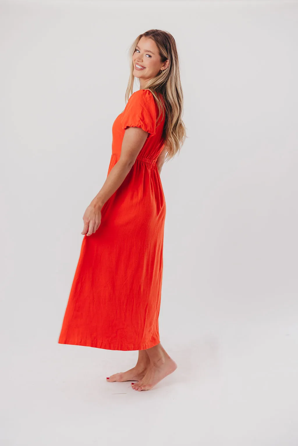 Ainsley Square Neck Midi Dress with Puffed Sleeves in Orange Poppy - Bump Friendly & Inclusive Sizing (S-3XL) FINAL FEW sold by Worth Collective product image thumbnail 2
