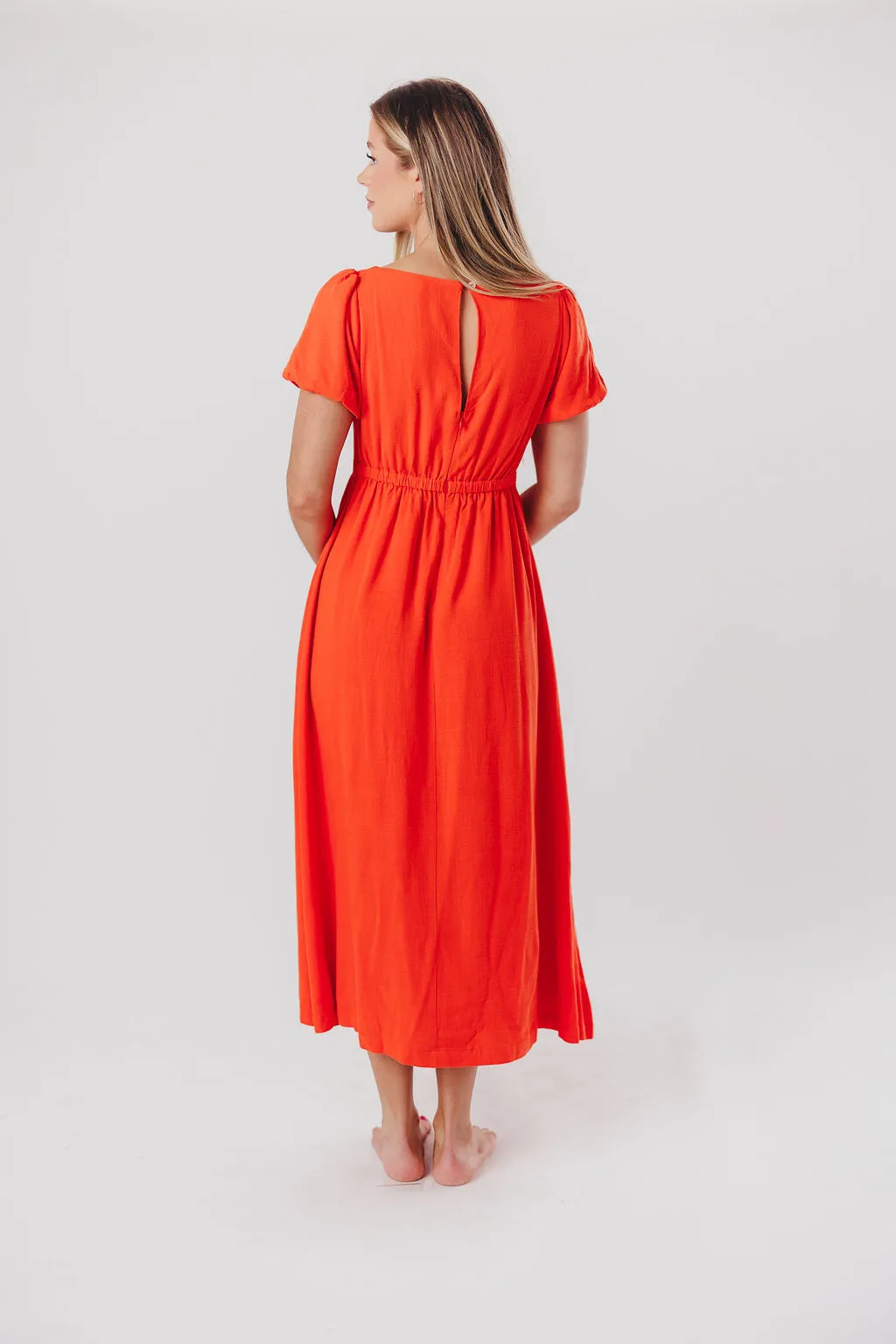 Ainsley Square Neck Midi Dress with Puffed Sleeves in Orange Poppy - Bump Friendly & Inclusive Sizing (S-3XL) FINAL FEW sold by Worth Collective product image thumbnail 3